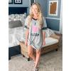 Ekouaer Womens Nightgown Cotton Sleepwear Short Sleeve Sleep Shirt V Neck Color Block Nightshirt(C_i Love Sleep Grey)