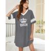 Ekouaer Womens Nightgown Cotton Sleepwear Short Sleeve Sleep Shirt V Neck Color Block Nightshirt(C_queen Grey)