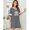 Ekouaer Womens Nightgown Cotton Sleepwear Short Sleeve Sleep Shirt V Neck Color Block Nightshirt(C_queen Grey)