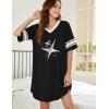 Ekouaer Womens Nightgown Cotton Sleepwear Short Sleeve Sleep Shirt V Neck Color Block Nightshirt(C_star Black)