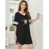 Ekouaer Womens Nightgown Cotton Sleepwear Short Sleeve Sleep Shirt V Neck Color Block Nightshirt(C_teddy Black)