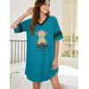 Ekouaer Womens Nightgown Cotton Sleepwear Short Sleeve Sleep Shirt V Neck Color Block Nightshirt(C_teddy Blue)