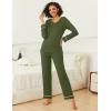 Ekouaer Womens Pajama Sets 2 piece Lounge Sets for Women V-neck Long Sleeve Top and Elastic Waist Pants with Pockets(Army Green)