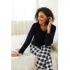 Ekouaer Womens Pajama Sets 2 piece Lounge Sets for Women V-neck Long Sleeve Top and Elastic Waist Pants with Pockets(Black Plaid)