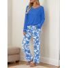 Ekouaer Womens Pajama Sets 2 piece Lounge Sets for Women V-neck Long Sleeve Top and Elastic Waist Pants with Pockets(Blue Floral)
