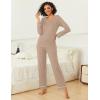 Ekouaer Womens Pajama Sets 2 piece Lounge Sets for Women V-neck Long Sleeve Top and Elastic Waist Pants with Pockets(Dark Khaki)