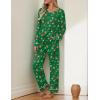 Ekouaer Womens Pajama Sets 2 piece Lounge Sets for Women V-neck Long Sleeve Top and Elastic Waist Pants with Pockets(Green Snowflakes)