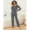 Ekouaer Womens Pajama Sets 2 piece Lounge Sets for Women V-neck Long Sleeve Top and Elastic Waist Pants with Pockets(Mix Grey)