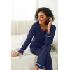 Ekouaer Womens Pajama Sets 2 piece Lounge Sets for Women V-neck Long Sleeve Top and Elastic Waist Pants with Pockets(Navy Blue)