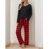 Ekouaer Womens Pajama Sets 2 piece Lounge Sets for Women V-neck Long Sleeve Top and Elastic Waist Pants with Pockets(Red Plaid)