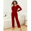 Ekouaer Womens Pajama Sets 2 piece Lounge Sets for Women V-neck Long Sleeve Top and Elastic Waist Pants with Pockets(Wine Red)