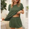Ekouaer Womens Pajamas 2 Piece Ribbed Knit Pjs Short Sleeve Sleepwear Set Summer Soft Pajamas Set Casual Lounge Sets(Army Green)