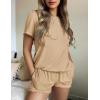 Ekouaer Womens Pajamas 2 Piece Ribbed Knit Pjs Short Sleeve Sleepwear Set Summer Soft Pajamas Set Casual Lounge Sets(Beige)