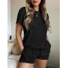 Ekouaer Womens Pajamas 2 Piece Ribbed Knit Pjs Short Sleeve Sleepwear Set Summer Soft Pajamas Set Casual Lounge Sets(Black)