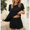 Ekouaer Womens Pajamas 2 Piece Ribbed Knit Pjs Short Sleeve Sleepwear Set Summer Soft Pajamas Set Casual Lounge Sets(Black)