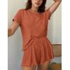 Ekouaer Womens Pajamas 2 Piece Ribbed Knit Pjs Short Sleeve Sleepwear Set Summer Soft Pajamas Set Casual Lounge Sets(Brick Red)