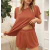 Ekouaer Womens Pajamas 2 Piece Ribbed Knit Pjs Short Sleeve Sleepwear Set Summer Soft Pajamas Set Casual Lounge Sets(Brick Red)