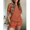 Ekouaer Womens Pajamas 2 Piece Ribbed Knit Pjs Short Sleeve Sleepwear Set Summer Soft Pajamas Set Casual Lounge Sets(Brick Red)