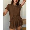 Ekouaer Womens Pajamas 2 Piece Ribbed Knit Pjs Short Sleeve Sleepwear Set Summer Soft Pajamas Set Casual Lounge Sets(Brown)