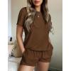 Ekouaer Womens Pajamas 2 Piece Ribbed Knit Pjs Short Sleeve Sleepwear Set Summer Soft Pajamas Set Casual Lounge Sets(Brown)