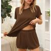Ekouaer Womens Pajamas 2 Piece Ribbed Knit Pjs Short Sleeve Sleepwear Set Summer Soft Pajamas Set Casual Lounge Sets(Brown)