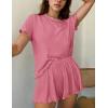 Ekouaer Womens Pajamas 2 Piece Ribbed Knit Pjs Short Sleeve Sleepwear Set Summer Soft Pajamas Set Casual Lounge Sets(Dark Pink)