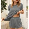 Ekouaer Womens Pajamas 2 Piece Ribbed Knit Pjs Short Sleeve Sleepwear Set Summer Soft Pajamas Set Casual Lounge Sets(Gray)