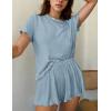 Ekouaer Womens Pajamas 2 Piece Ribbed Knit Pjs Short Sleeve Sleepwear Set Summer Soft Pajamas Set Casual Lounge Sets(Light Blue)