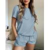 Ekouaer Womens Pajamas 2 Piece Ribbed Knit Pjs Short Sleeve Sleepwear Set Summer Soft Pajamas Set Casual Lounge Sets(Light Blue)