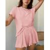 Ekouaer Womens Pajamas 2 Piece Ribbed Knit Pjs Short Sleeve Sleepwear Set Summer Soft Pajamas Set Casual Lounge Sets(Light Pink)