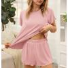 Ekouaer Womens Pajamas 2 Piece Ribbed Knit Pjs Short Sleeve Sleepwear Set Summer Soft Pajamas Set Casual Lounge Sets(Light Pink)