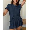 Ekouaer Womens Pajamas 2 Piece Ribbed Knit Pjs Short Sleeve Sleepwear Set Summer Soft Pajamas Set Casual Lounge Sets(Navy Blue)