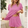 Ekouaer Womens Pajamas 2 Piece Ribbed Knit Pjs Short Sleeve Sleepwear Set Summer Soft Pajamas Set Casual Lounge Sets(Pink)