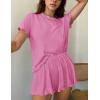 Ekouaer Womens Pajamas 2 Piece Ribbed Knit Pjs Short Sleeve Sleepwear Set Summer Soft Pajamas Set Casual Lounge Sets(Pink)