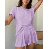 Ekouaer Womens Pajamas 2 Piece Ribbed Knit Pjs Short Sleeve Sleepwear Set Summer Soft Pajamas Set Casual Lounge Sets(Purple)
