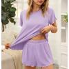Ekouaer Womens Pajamas 2 Piece Ribbed Knit Pjs Short Sleeve Sleepwear Set Summer Soft Pajamas Set Casual Lounge Sets(Purple)