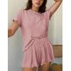 Ekouaer Womens Pajamas 2 Piece Ribbed Knit Pjs Short Sleeve Sleepwear Set Summer Soft Pajamas Set Casual Lounge Sets(Rose Red)