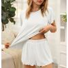 Ekouaer Womens Pajamas 2 Piece Ribbed Knit Pjs Short Sleeve Sleepwear Set Summer Soft Pajamas Set Casual Lounge Sets(White)