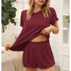 Ekouaer Womens Pajamas 2 Piece Ribbed Knit Pjs Short Sleeve Sleepwear Set Summer Soft Pajamas Set Casual Lounge Sets(Wine Red)