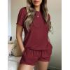 Ekouaer Womens Pajamas 2 Piece Ribbed Knit Pjs Short Sleeve Sleepwear Set Summer Soft Pajamas Set Casual Lounge Sets(Wine Red)