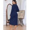 Ekouaer Womens Robes Lightweight Soft Knit Bathrobe Full Length Sleepwear with Pockets Ladies Loungewear S-3XL(Navy Blue)