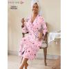 Ekouaer Womens Robes Lightweight Soft Knit Bathrobe Full Length Sleepwear with Pockets Ladies Loungewear S-3XL(Pink Stripe Teddy Bear)
