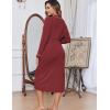 Ekouaer Womens Robes Lightweight Soft Knit Bathrobe Full Length Sleepwear with Pockets Ladies Loungewear S-3XL(Wine Red)