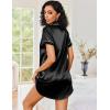 Ekouaer Women’s Satin Nightshirt Button Down Sleepshirt Silk Short Sleeve Nightgown Boyfriend Notch Collar Sleepwear(Black)