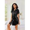 Ekouaer Women’s Satin Nightshirt Button Down Sleepshirt Silk Short Sleeve Nightgown Boyfriend Notch Collar Sleepwear(Black)