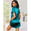 Ekouaer Women’s Satin Nightshirt Button Down Sleepshirt Silk Short Sleeve Nightgown Boyfriend Notch Collar Sleepwear(Blue Green)