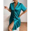 Ekouaer Women’s Satin Nightshirt Button Down Sleepshirt Silk Short Sleeve Nightgown Boyfriend Notch Collar Sleepwear(Blue Green)