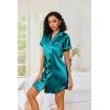 Ekouaer Women’s Satin Nightshirt Button Down Sleepshirt Silk Short Sleeve Nightgown Boyfriend Notch Collar Sleepwear(Blue Green)