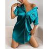 Ekouaer Women’s Satin Nightshirt Button Down Sleepshirt Silk Short Sleeve Nightgown Boyfriend Notch Collar Sleepwear(Blue Green)