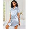 Ekouaer Women’s Satin Nightshirt Button Down Sleepshirt Silk Short Sleeve Nightgown Boyfriend Notch Collar Sleepwear(Blue Stripe)